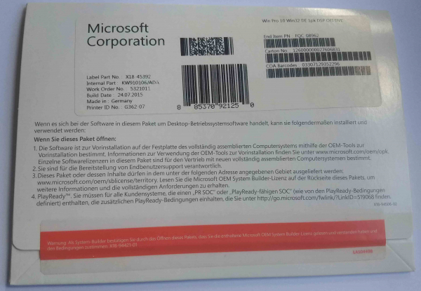 Microsoft Windows 10 Pro 64 Bit Systembuilder