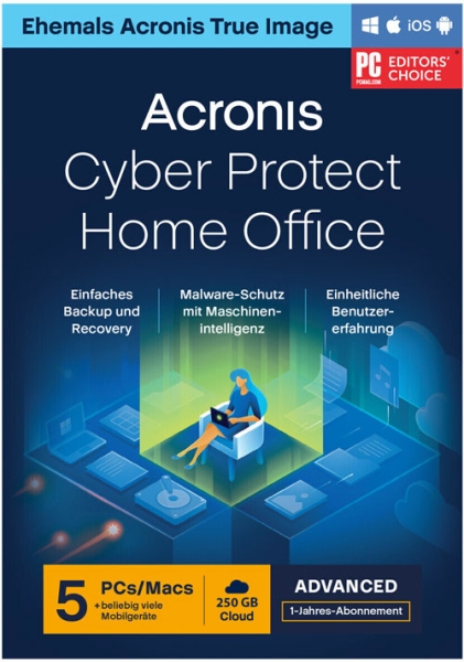 Acronis Cyber Protect Home Office Advanced, 5 Geräte - 1 Jahr + 250 GB Cloud-Speicher, ESD
