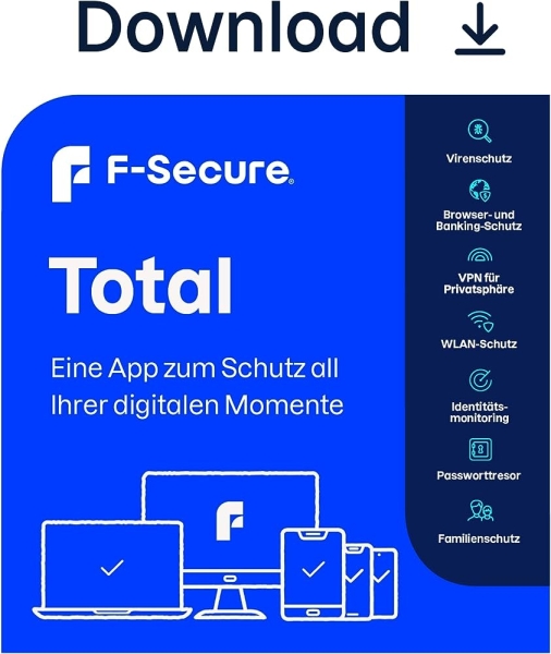 F-Secure Total Security 2024, inkl. VPN, 1 Gerät - 2 Jahre, Download