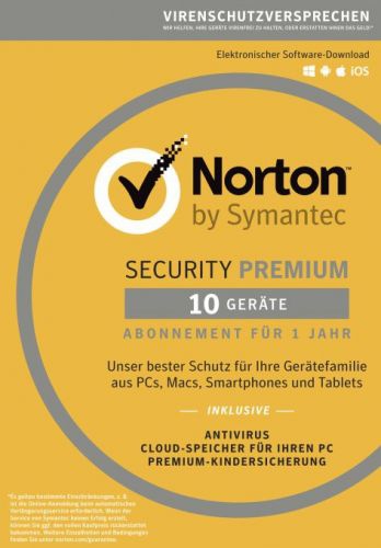 Symantec Norton Security Premium, 10 Geräte - 2 Jahre, Download Win/Mac/Android