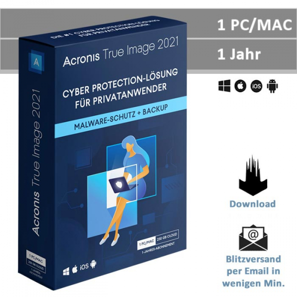 Acronis True Image 2021 Advanced, 1 Gerät - 1 Jahr + 250 GB Cloud Storage, ESD