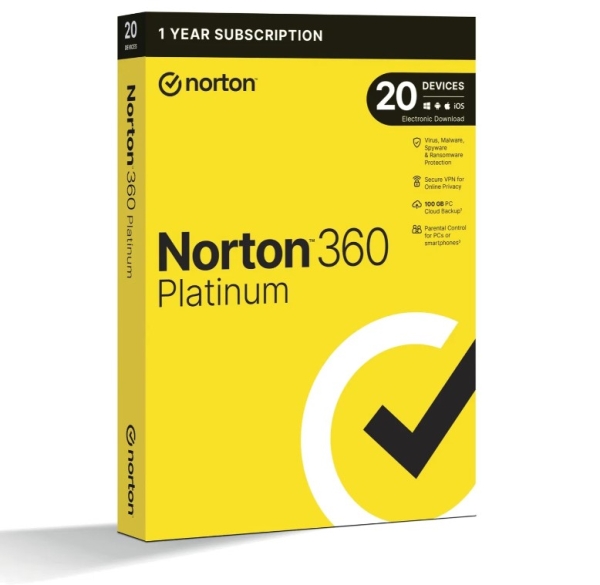 Norton 360 Platinum – Schutz für 20 Geräte | 12 Monate inkl. VPN & 100 GB Cloud-Backup