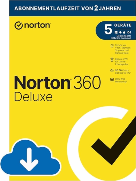 Norton 360 Deluxe 2024, 5 Geräte, 2 Jahre, Kein Abo, Download