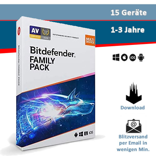 Bitdefender Family Pack 15 Geräte - 1/2/3 Jahre, Download (2021)