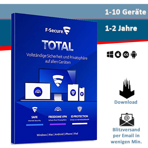 F-Secure Total Security inkl. VPN - 1/3/5/10 Geräte - 1 oder 2 Jahre, Download (2022)