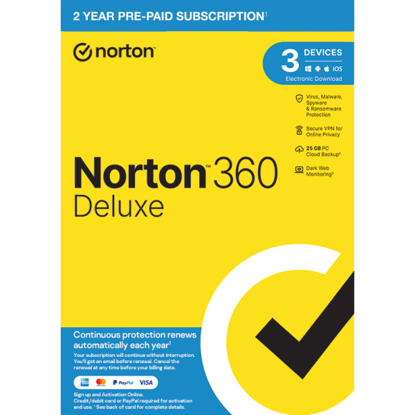 Norton 360 Deluxe 2024, inkl. 25 GB, 3 Geräte - 2 Jahre, Download